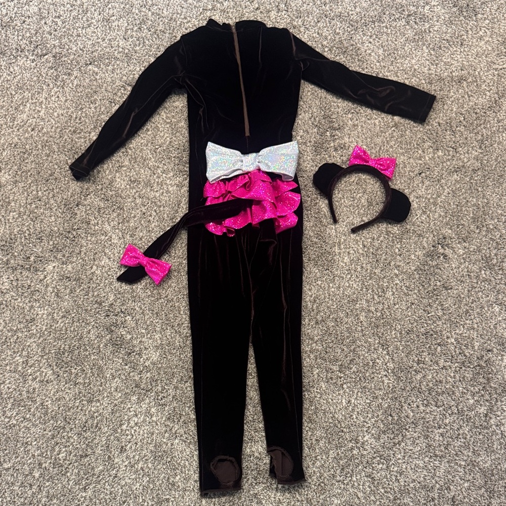 Brown and Hot Pink Girl's Monkey Costume with Sparkle Accents - Picture 2 of 2